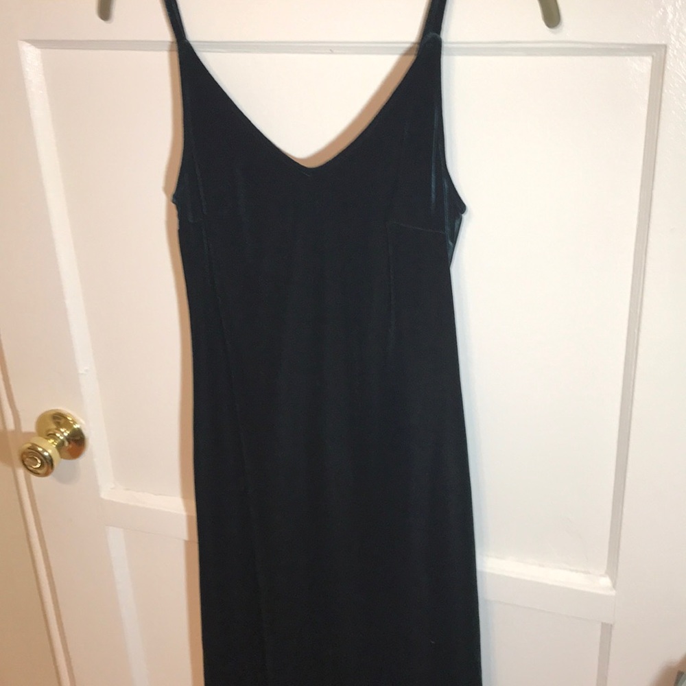 Vintage Dark Green Velvet Long Evening Gown Dress